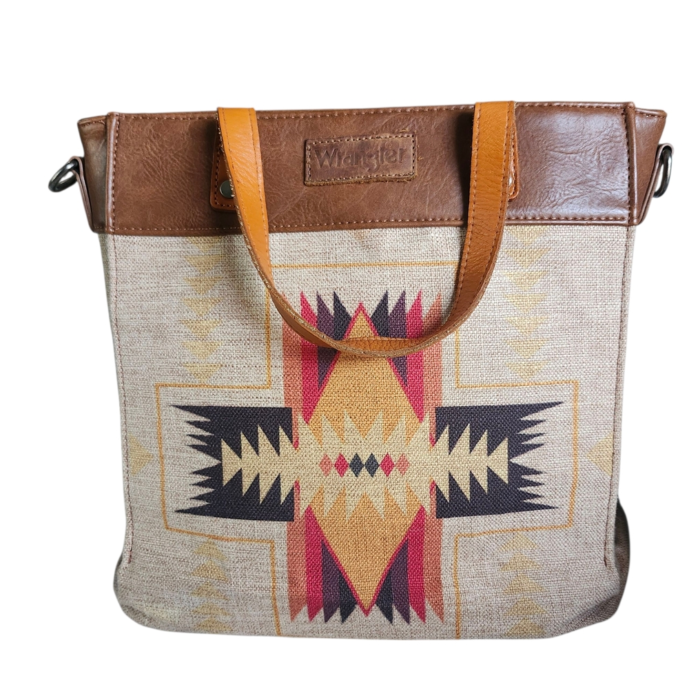 Wrangler Tan Brown Multi-Color Tribal Tote